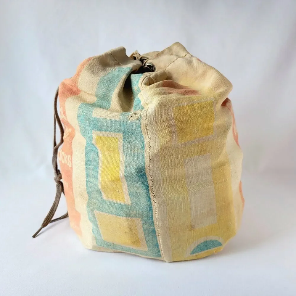 Vintage Playskool Duffle Bag Of Colored Blocks Durable Wood Educational Building